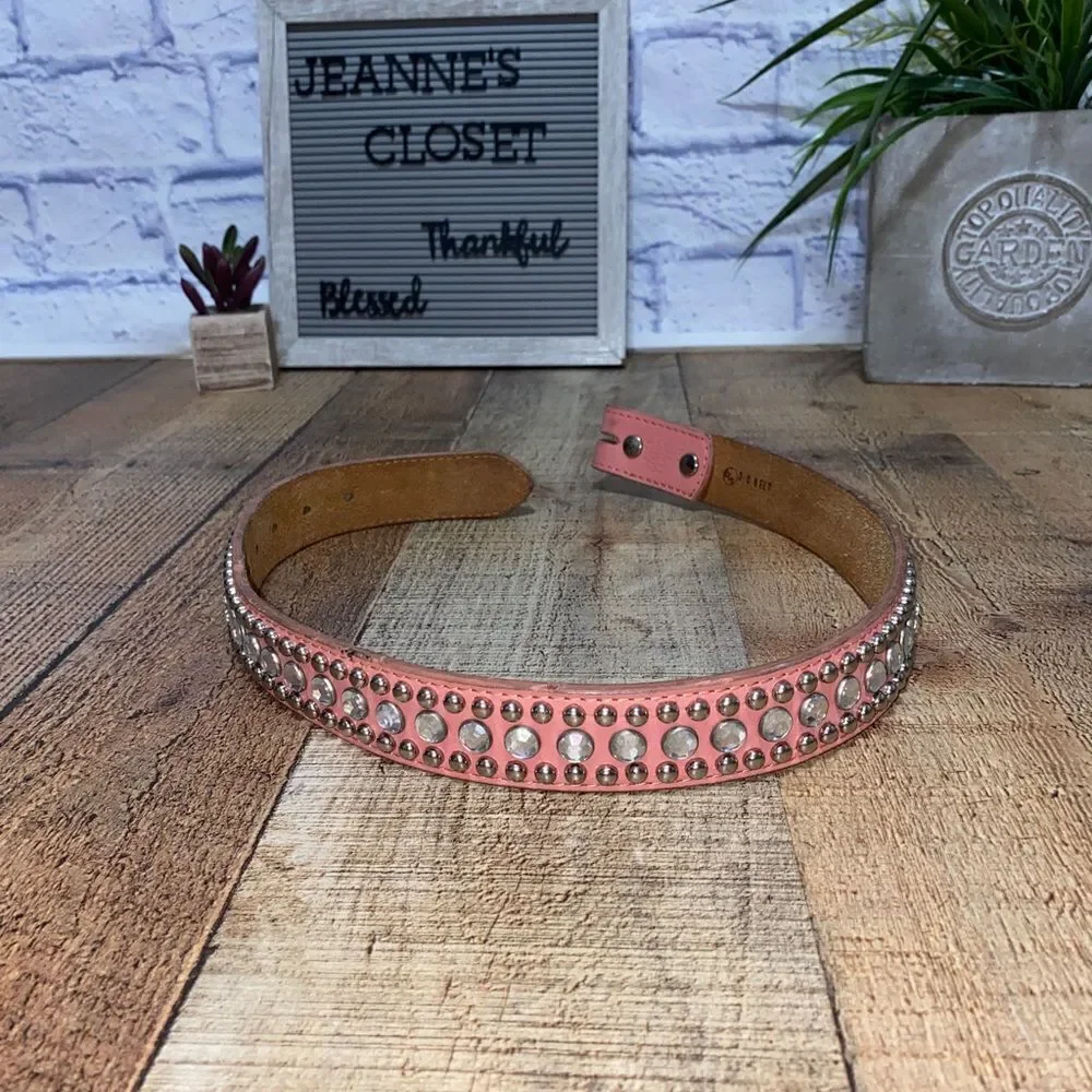 DDD 3D Pink Leather Belt Studded Rhinetsone Western Cowgirl‎ Youth 24 No Buckle